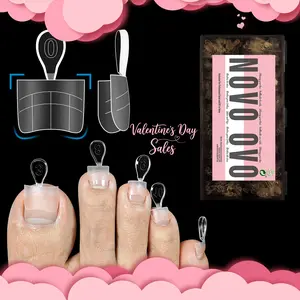 NOVO OVO Upgraded Flexible Half Cover Soft Gel Fake Toe Nail Tips with Auxiliary Line for Toenail Extension, Sharp Square Medium Wide for Men Women Acrylic pedicure in Salon x 15 Sizes 300 Pcs，NO GLUE & BUILDER GEL, TOP COAT,LAMP INCLUDED