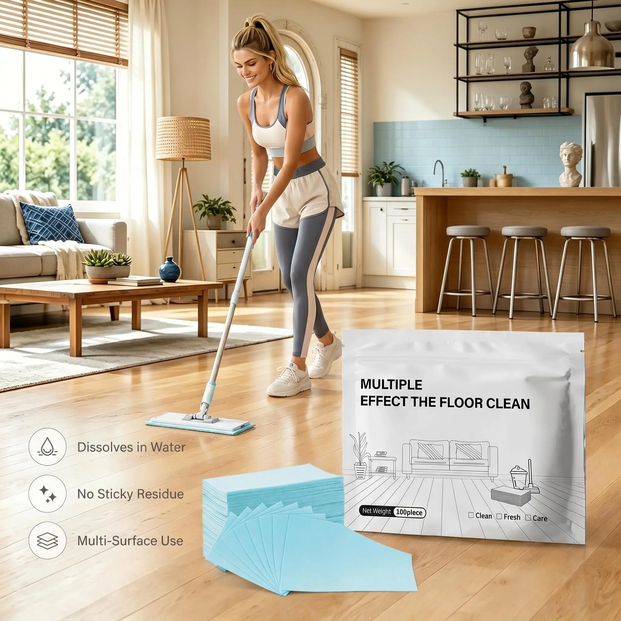 100/200PCS Floor Cleaner Tablets, Antibacterial Deodorizing All Purpose Fresh Jasmine Scent Solution for Hard Floors, Laminate, Tile & RV Walls - Indoor Household Supplies