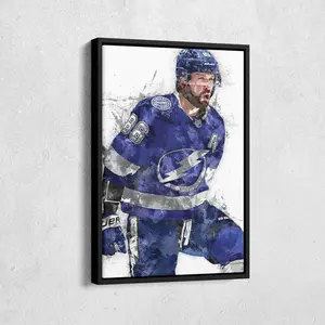 [UNFRAMED] Nikita Kucherov Hockey Poster, Tampa Bay Pro Ice Sports, Blue and White Team Wall Decor