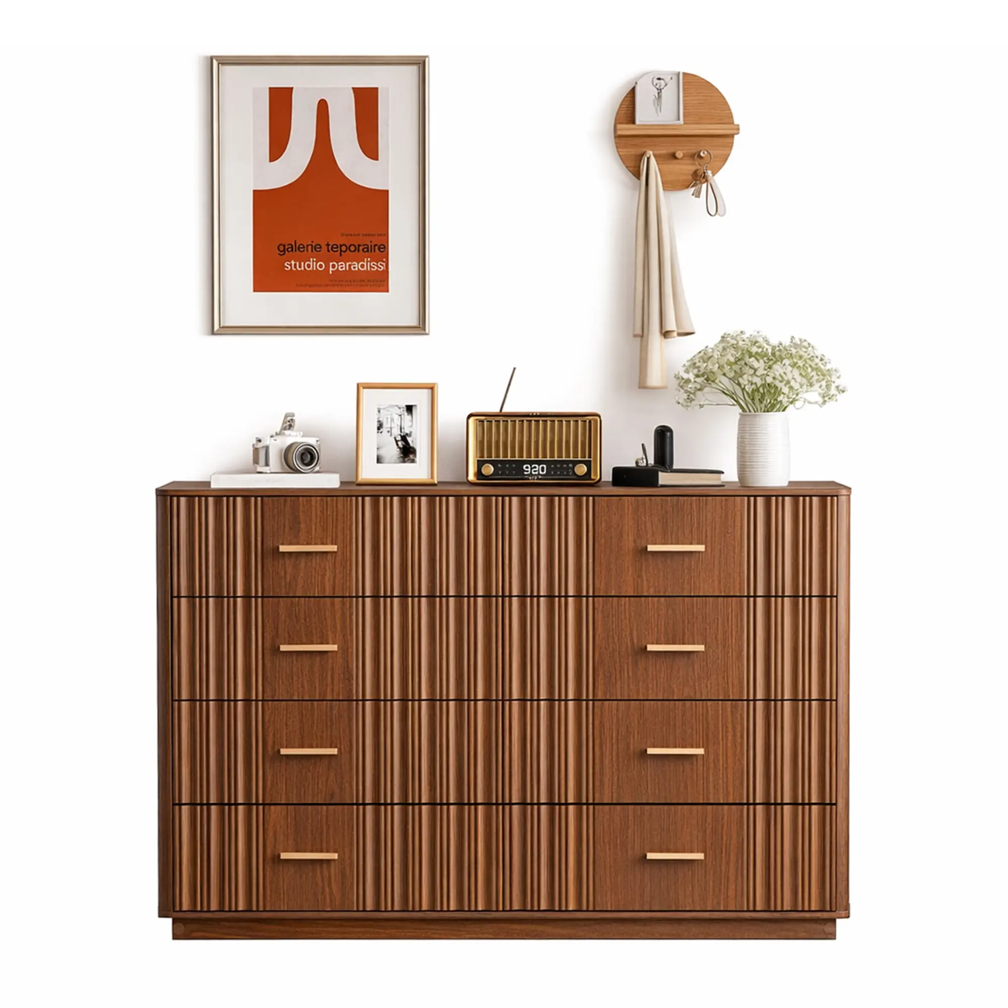 Giratree 47" Fluted Dresser with 3/5/6/8/9 Drawers, Mid-Century Modern Wooden Chest of Drawers, Bedroom Dresser TV Stand, Storage Organizer for Living Room & Hallway