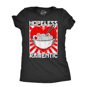Womens Hopeless Ramentic T Shirt Funny Ramen Noodle Takeout Lovers Tee for Ladies Funny Womens T Shirts Cute Vintage Fashion Casual Ladies T-Shirt Gift Sarcastic Tops for Women Funny Food Top Women's Novelty Black -