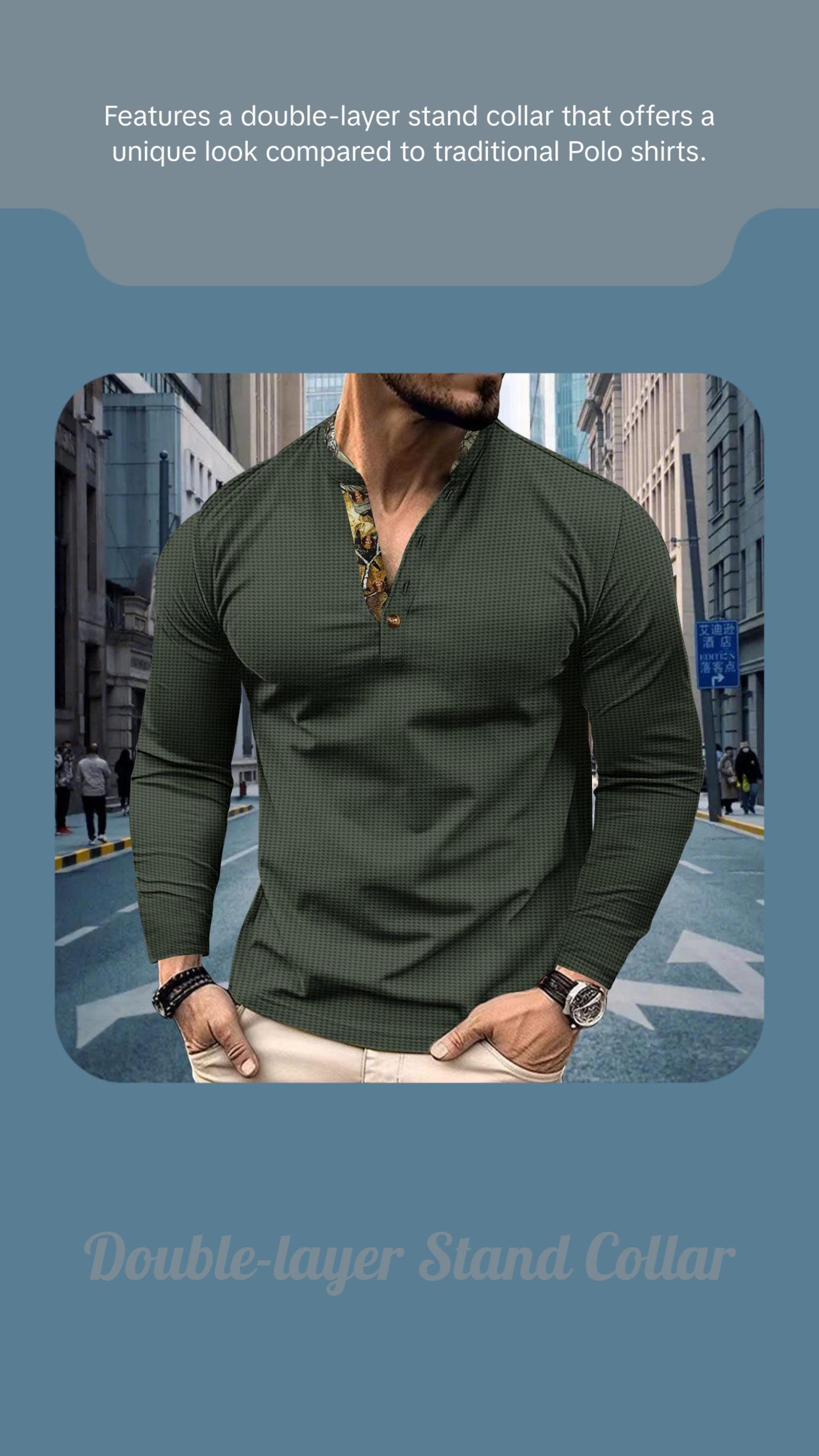 Men's Polo Shirt Double-layer Stand Collar Long Sleeve Men's Polo Shirt Double-layer Stand Collar Long Sleeve
