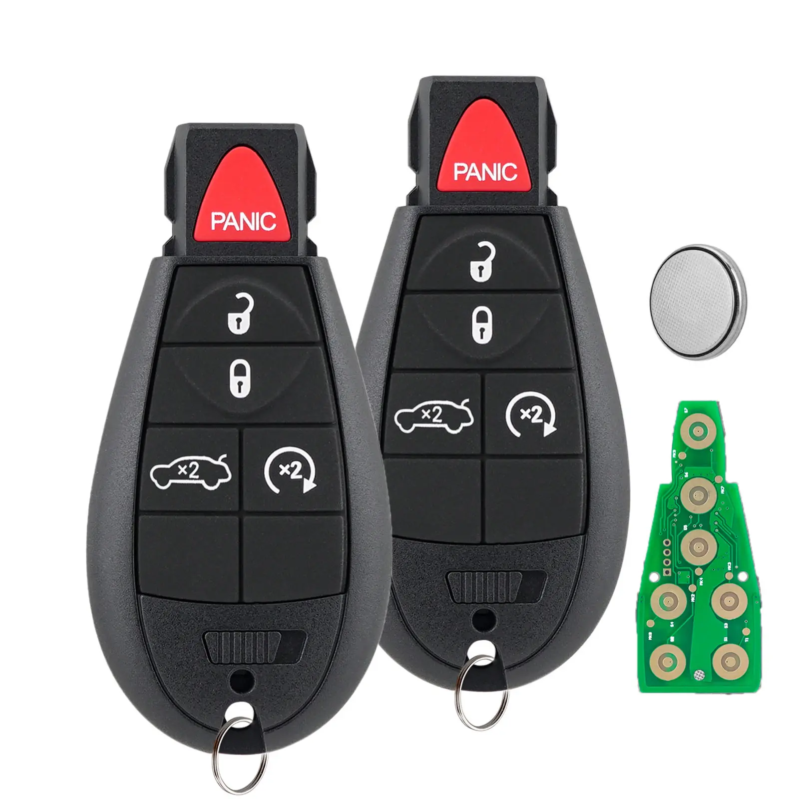 5-Button Trunk Function Panic Keyless Entry Remote Key Fob Replacement (2-Pack) with Batteries - Vehicle Accessories, Accessories for Car, Auto Parts for 2008-2013 Jeep Grand Cherokee, Dodge Durango, Challenger, Charger, Car Accessories