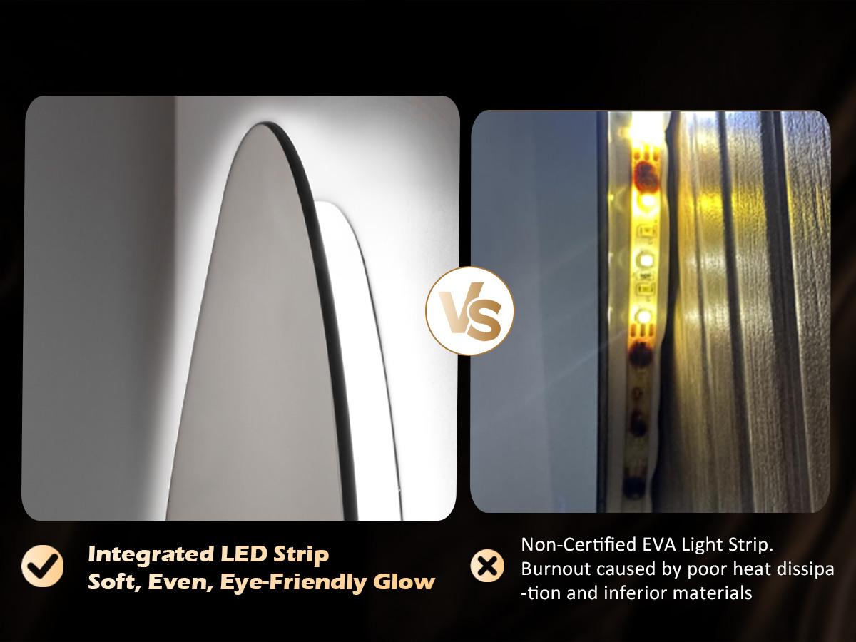 Yoding LED Bathroom Mirror 24x32" Stepless Dimmable Irregular Mirror with Light Anti-Fog Memory Al-Alloy Lampshade Frameless Water Proof Makeup Mirror for Bathroom Vertical Only