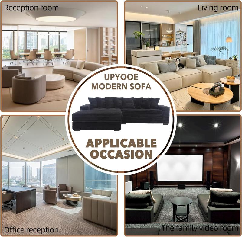 [Shipped in 3 packages] Niccae L-shaped modular sofa (LED light strip version) with ambient lighting, quilted corduroy, convertible into a bed, adjustable footstool, suitable for living rooms, apartments or home offices, self-assembly required