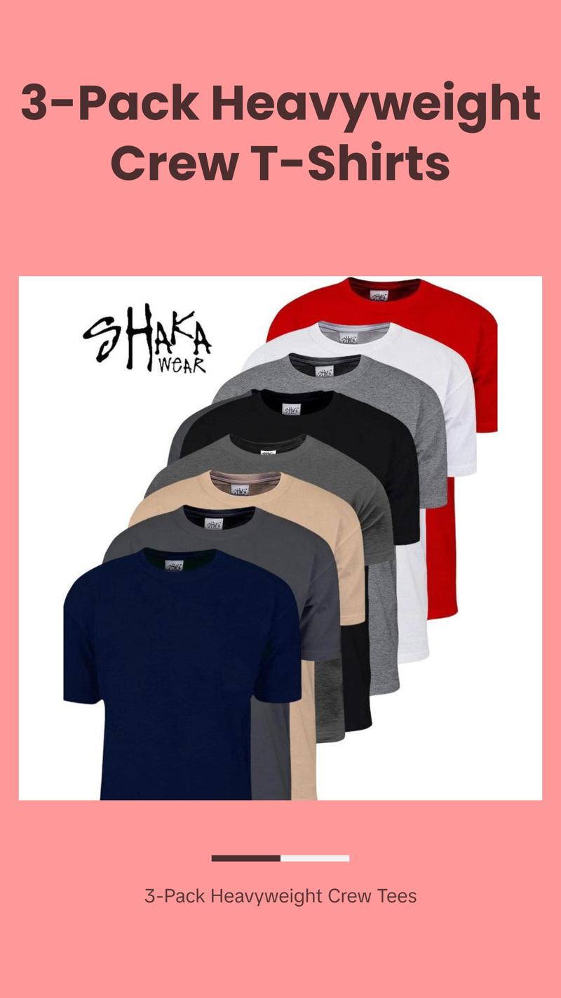 3  Tees Shaka Wear Crewneck 7.5 Oz Super Max Heavyweight T-Shirt Top T-shirt Casual Man Cotton Menswear Short Sleeves