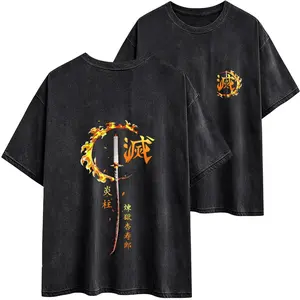 Demon Slayer kyojuro Rengoku Katana T-shirt-90s Slayer style graphic tee-unisex crewneck-black with red design-cotton and polyester blend