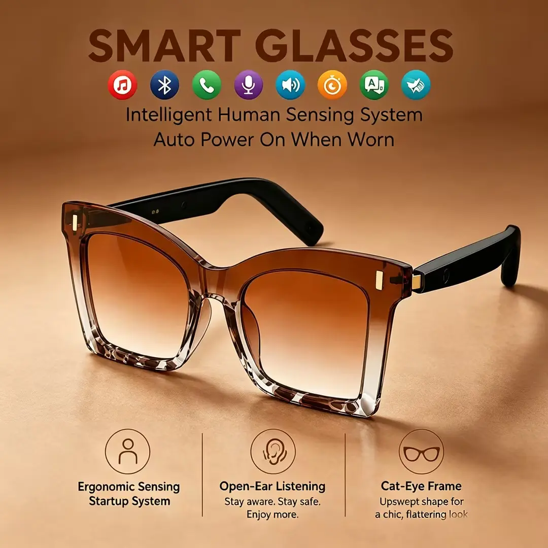 2026 New Women's Cat-Eye Multifunctional Smart Glasses - Wearable Tech Glasses, Wireless Audio Eyewear, Bluetooth Auto-On, Equipped with Smart Sensors, Suitable for Driving, Daily Life,back to school,back to school haul