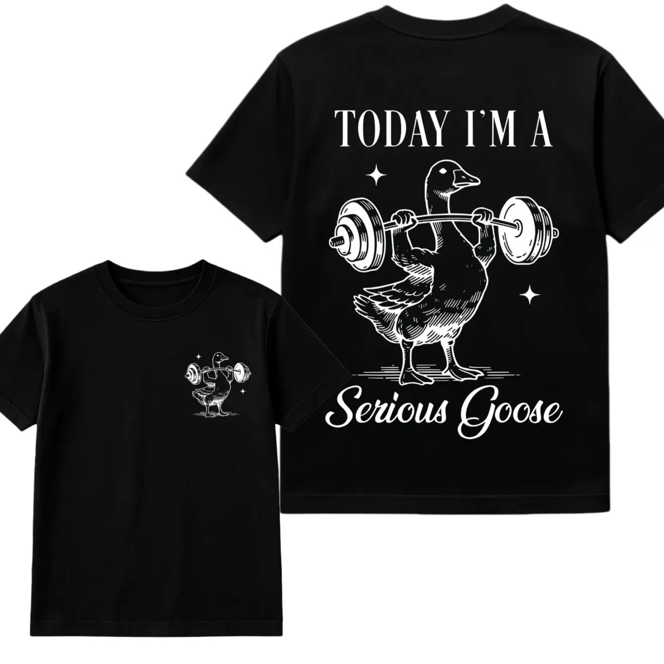 Today I’m A Serious Goose Weightlifting Goose Double‑Sided Graphic Oversized T‑Shirt, Funny Gym Workout Meme Streetwear Top for Men Women Womenswear