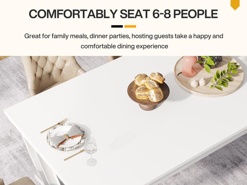 Tribesigns Rectangular Dining Table for 6-8, 78 inch Large Wood Farmhouse Dinner Table with Heavy Duty Metal Legs and Wooden Top for Kitchen Dining Room Living Room, White