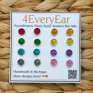 Dainty Druzy Earrings Rainbow Set | Hypoallergenic Plastic Posts, Ultra Lightweight Waterproof, Glue-Free, Flexible Posts, Rubber Backs