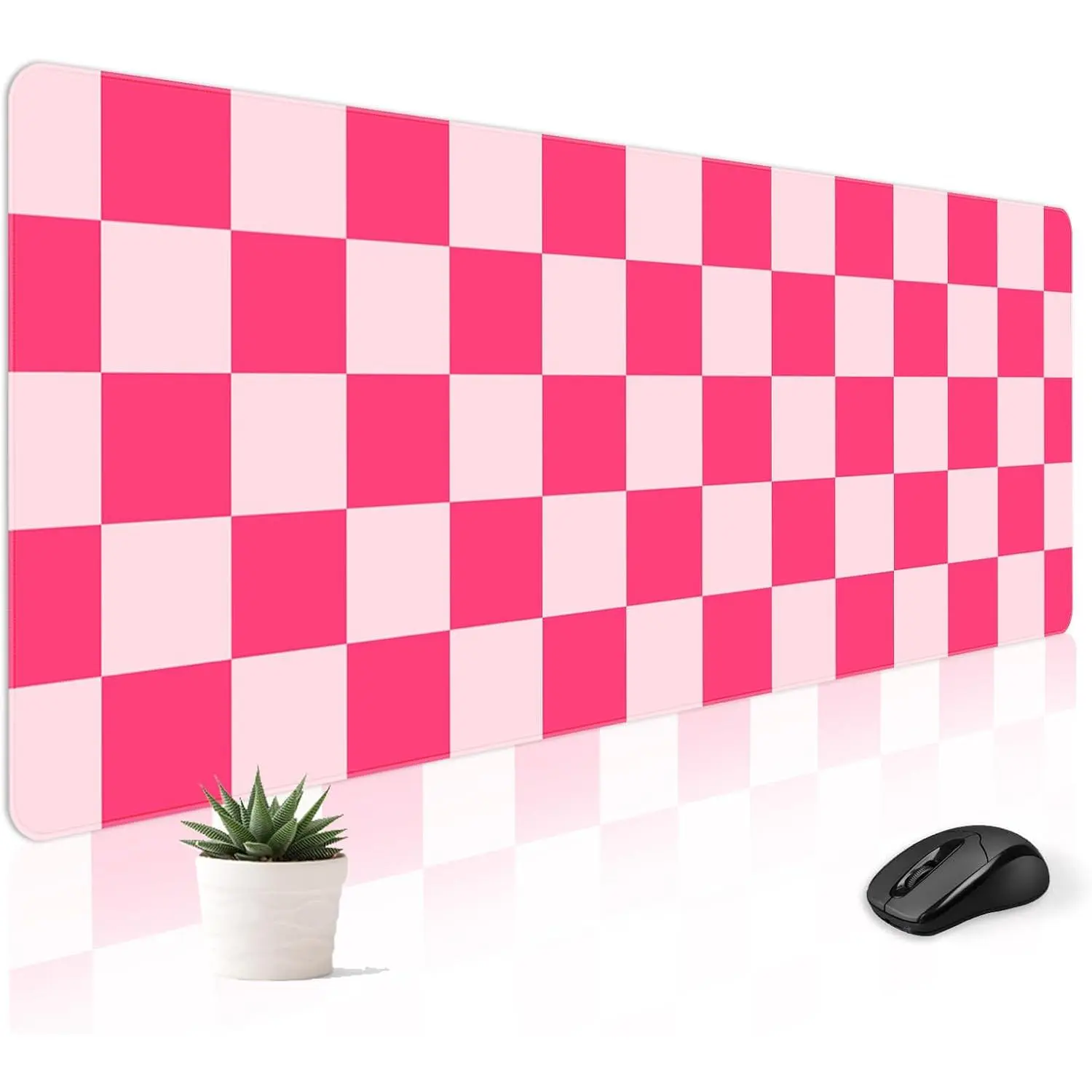 XXL 24x14in Gaming Mousepad Desk Mat - Giant Size, Checkered Kawaii Pattern, Girly Look, Desk Accessories for Desktop/Laptop, Cute Aesthetic Design for Women Gamers & Office Use