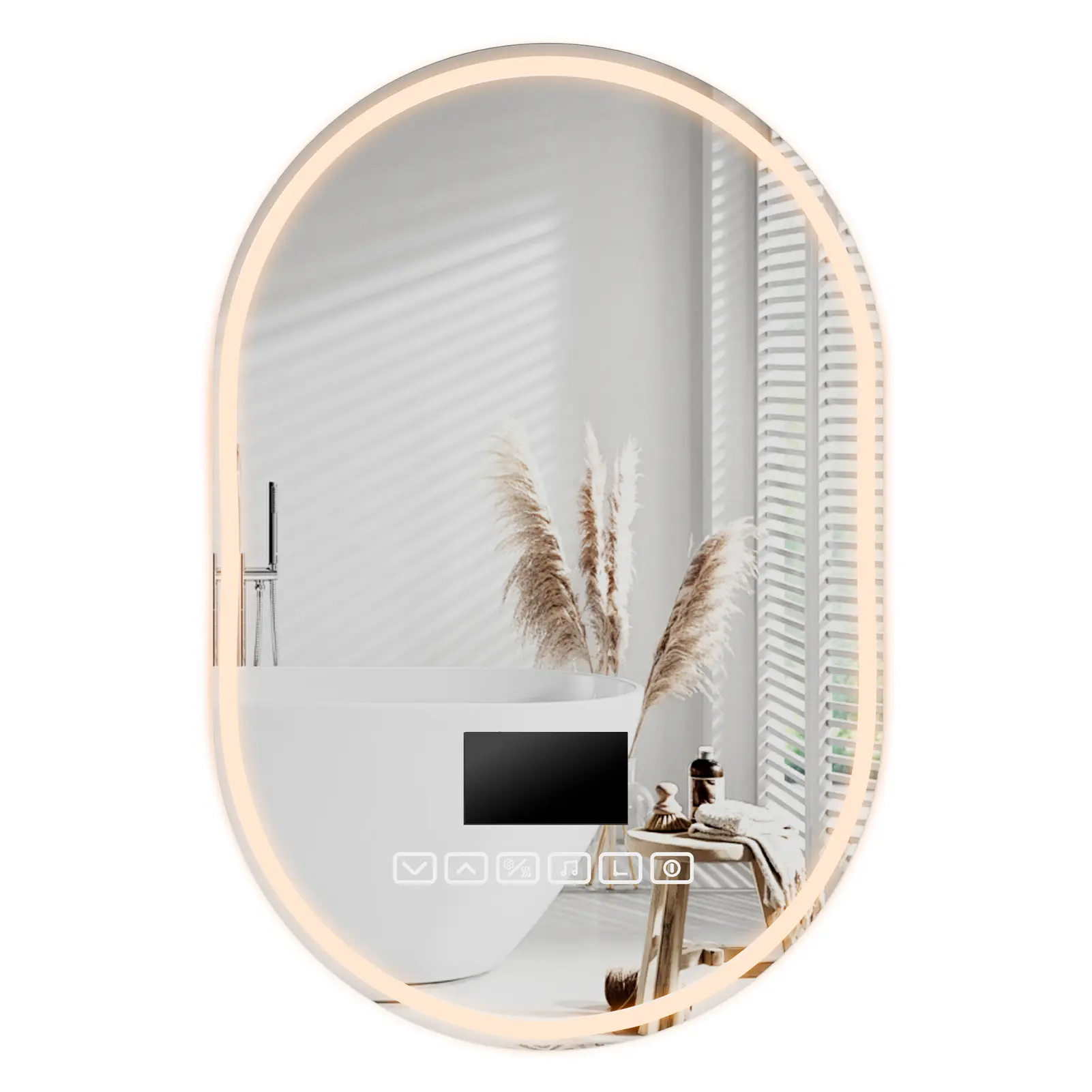 Explorinox 60x90cm Smart Oval LED Bathroom Mirror - Tempered Glass, Anti-Fog, Shatter-Proof, Bluetooth Speaker, Adjustable 3-Color Temperature (Cool, Warm, Neutral), Wall-Mounted Vanity Mirror, Wall Mirror, Contemporary Home Decor