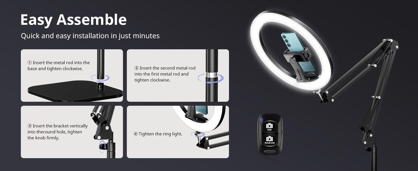 UBeesize 12" Ring Light Tripod for iPhone with Overhead Phone Mount ,75" Tall  Adjustable Aluminium Stand for Photography/Live Streaming/TikTok/YouTube Content Creation Selfie Cellphone Nail Art & Drawing for Artists