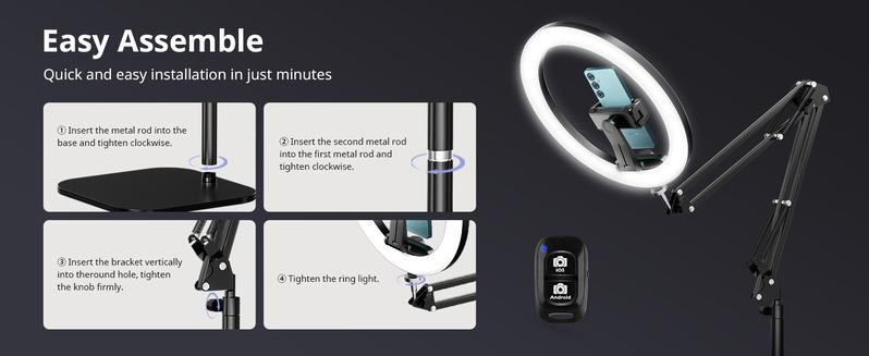 UBeesize 12" Ring Light Tripod for iPhone with Overhead Phone Mount ,75" Tall  Adjustable Aluminium Stand for Photography/Live Streaming/TikTok/YouTube Content Creation Selfie Cellphone Nail Art & Drawing for Artists