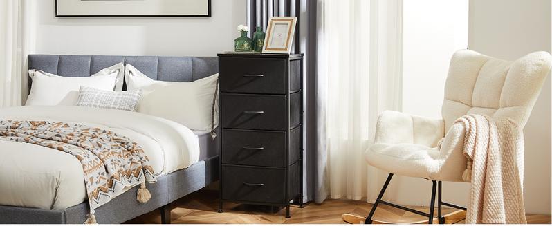 Dresser for Bedroom, Storage Drawers, Skinny Fabric Storage Tower with 4 Drawers