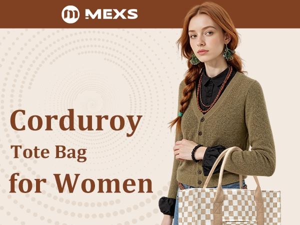 MEXS Tote Bag for Women Shoulder Corduroy Tote Purse with Compartments Handbag for Travel Work Gym 20L