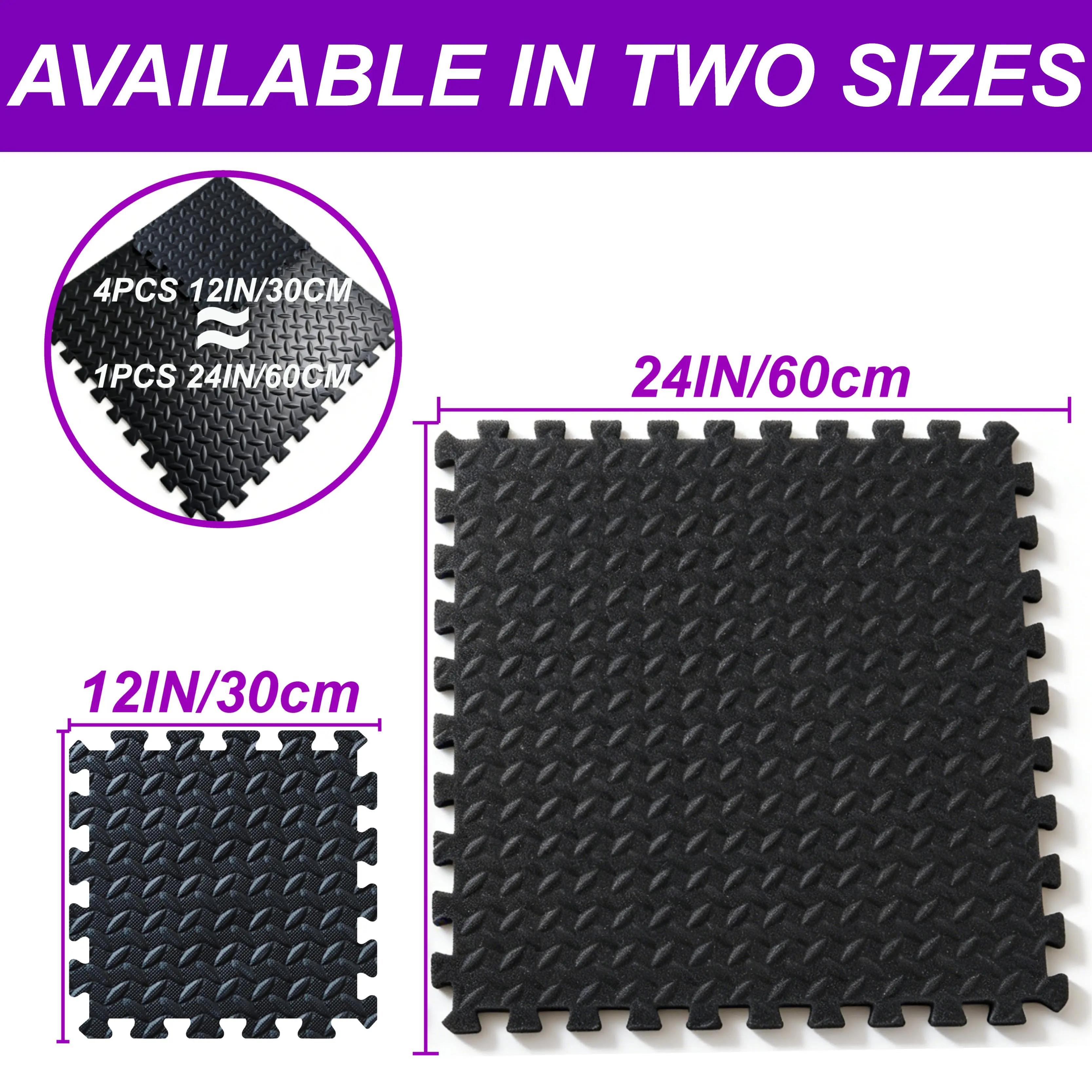 Puzzle Exercise Mat with 48 Tiles Interlocking Foam Gym Mats, 12'' x 12'' / 24'' x 24'' EVA Foam Floor Tiles, 48 SQ FT / 192 SQ FT Home Gym Flooring, Protective Flooring Mats for Gym Equipment