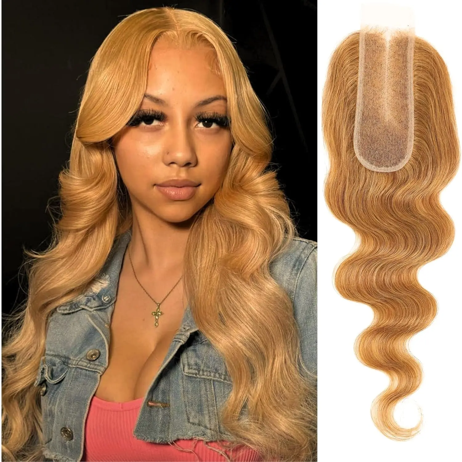 ALHER Honey Brown Golden Blonde Long Deep Part 2x6 Lace Closure Color 27 Honey Blonde 4X4 Lace Closure Free Part 12A Sun-kissed Vibe Golden Blonde 13x6 Ear to Ear HD Lace Frontal Pre Plucked With Baby Hair