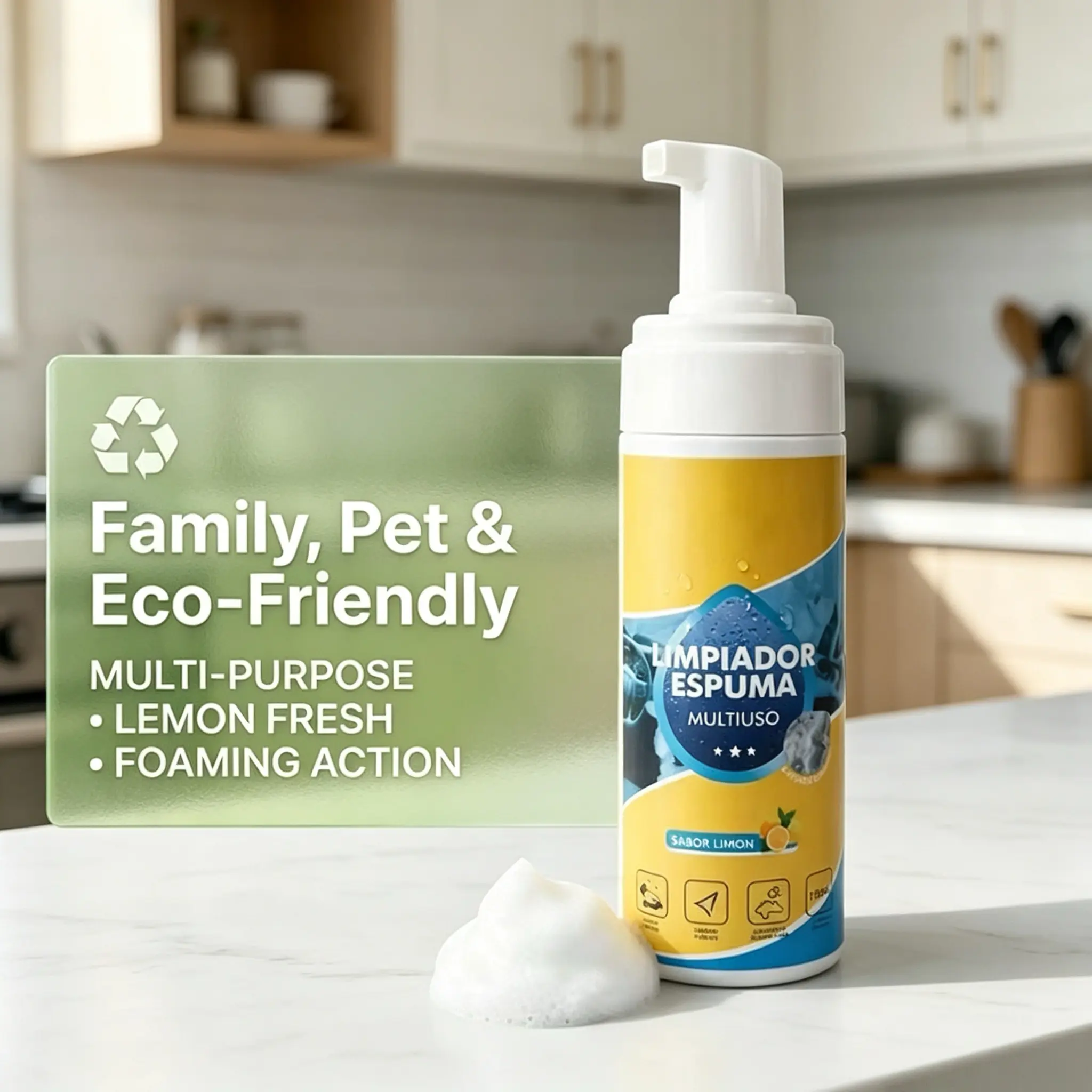All-Surface Foam Cleaner Kit for Interior Detailing, Quick Dry Stain Remover for Car Upholstery, Leather & Fabric Seats, Lemon Scented Cleaning Supplies, Interior Detailing Products, Foam Spray, Kit Set, All Surface Cleaning, Car Interior Upholstery