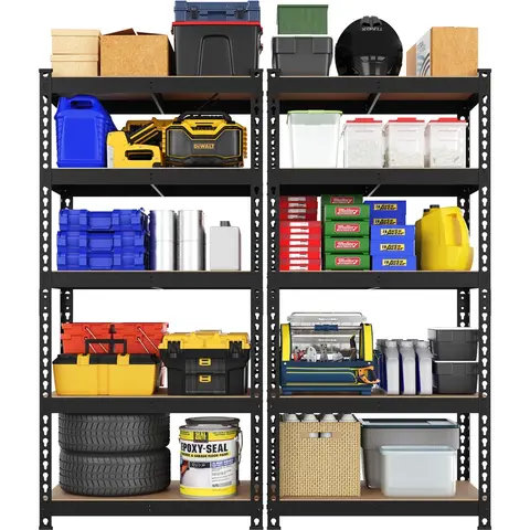 Yaheetech 5-Tier Heavy Duty Shelf - Iron & MDF Boltless Adjustable Metal Rack with Anti-Skid Pads, 330 LB Per Shelf Capacity, Metal Frame Feels Solid, Multifunctional Home Organizer for Garage, Kitchen Pantry