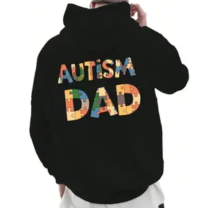 Autism Dad 1 side back Hoodie, Puzzle Pattern Autism Awareness Sweatshirt, Supportive Father Gift, Unisex Family Support Apparel