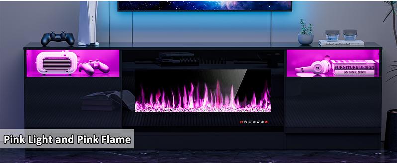 【2 Packeages Shipping】Spurgehom Fireplace TV Stand with LED Lights – 70-Inch Media Console for TVs Up to 80 Inches, Includes 36” Electric Fireplace & Storage Cabinet, Modern Entertainment Center for Living Room, Home Theater Upgrade