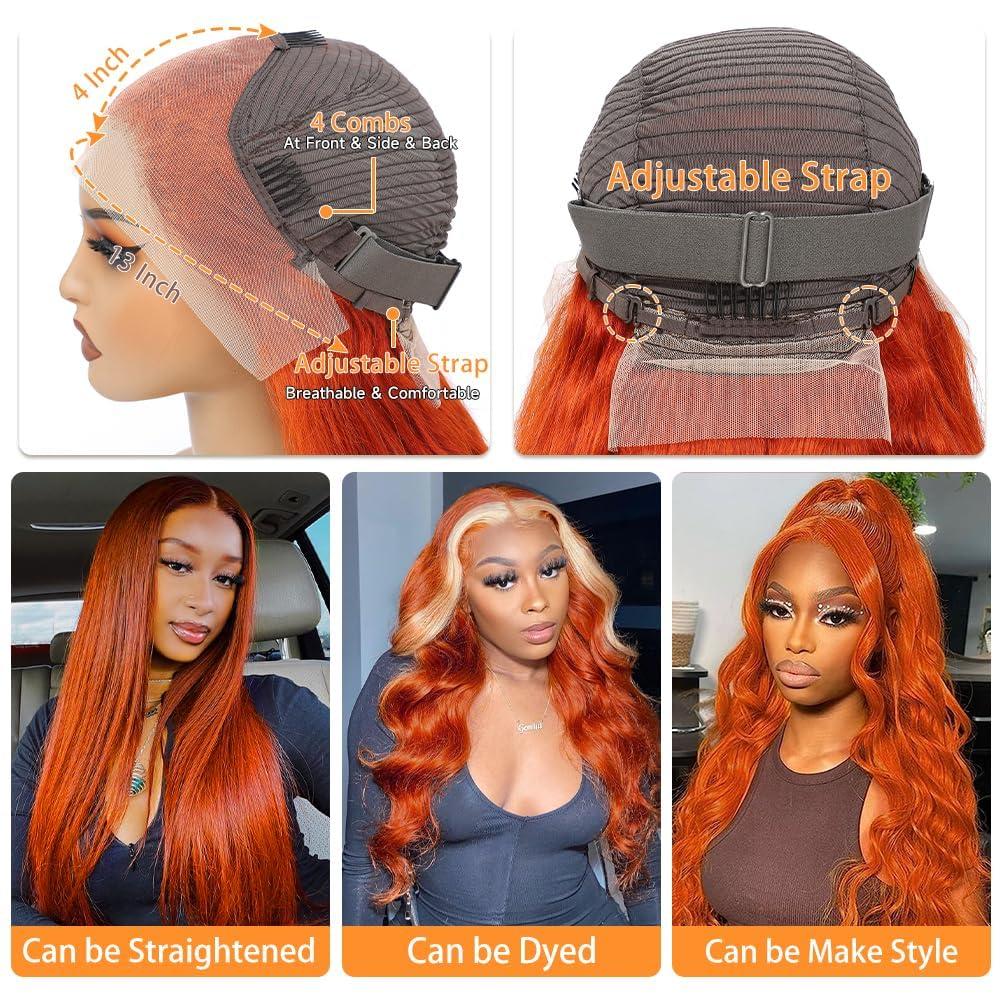Bling Hair 13x6/13x4 Reddish Brown Body Wave Lace Frontal Wig Human Hair 180% Density 33# Pre-cut 9x6/7x5 Body Wave Lace Closure Wigs Human Hair For Woman