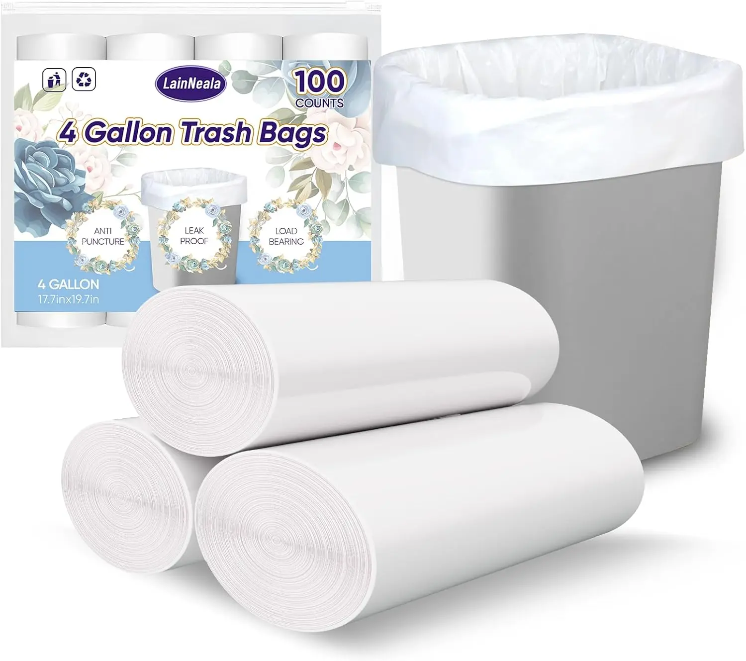 4 Gal Unscented White Mini Trash Bags, 100-Count Bathroom Trash Can Liners for Home Bathroom Use