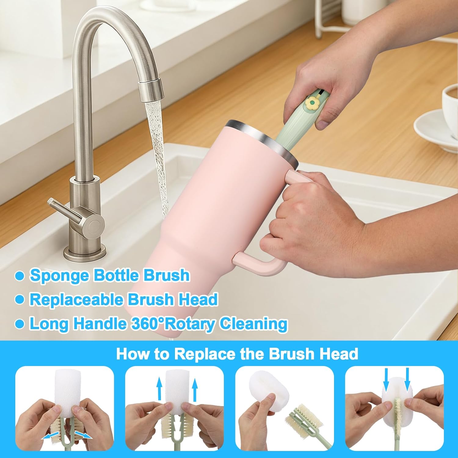 5-in-1 Multifunctional Bottle Cleaning Brush Set with Replaceable Heads for Deep Cleaning Cups Lids and Straws Ideal for Reusable Drinkware