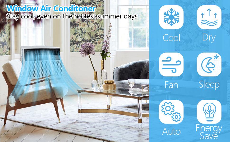 GARVEE 8000 BTU Window Air Conditioner U-Shaped, Window ac Air Units Cools Up to 350 sq. ft., Remote Control , Sleep Mode, Ultra Quiet, Energy Efficient, air conditioner window unit for Bedroom Room