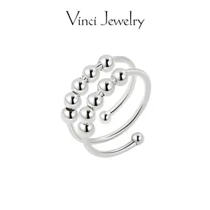 Sterling Silver Adjustable Anxiety Fidget Ring with Rotatable Jewelry Design, Simple Fashion and Elegant for Women & Men, Unisex Double, Gift Giving Friends with Gift Box, Perfect for Daily Wear and Suit