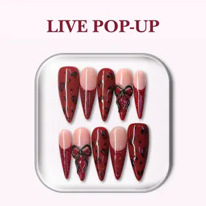 NailPhoria SCARLET TEASE - Valentine Handmade Press-On Nails | Reusable, Salon-Quality, Long-Lasting, Glossy Design