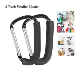 Heavy Duty Stroller Hooks for Bags, 2 Pack Large Stroller Clips 6.3", Stroller Carabiner Hook for Diaper Bags & Groceries, Universal Baby Stroller Accessories