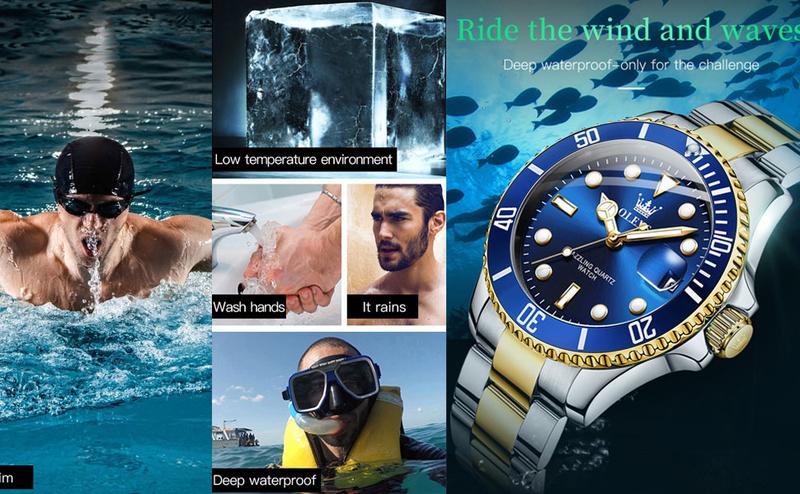 OLEVS Men's Luxury Dress Watch Blue Dial 40mm Stainless Steel Band Rotating Quartz Analog Waterproof Luminous Big Face Boss Wrist Watch Springtok