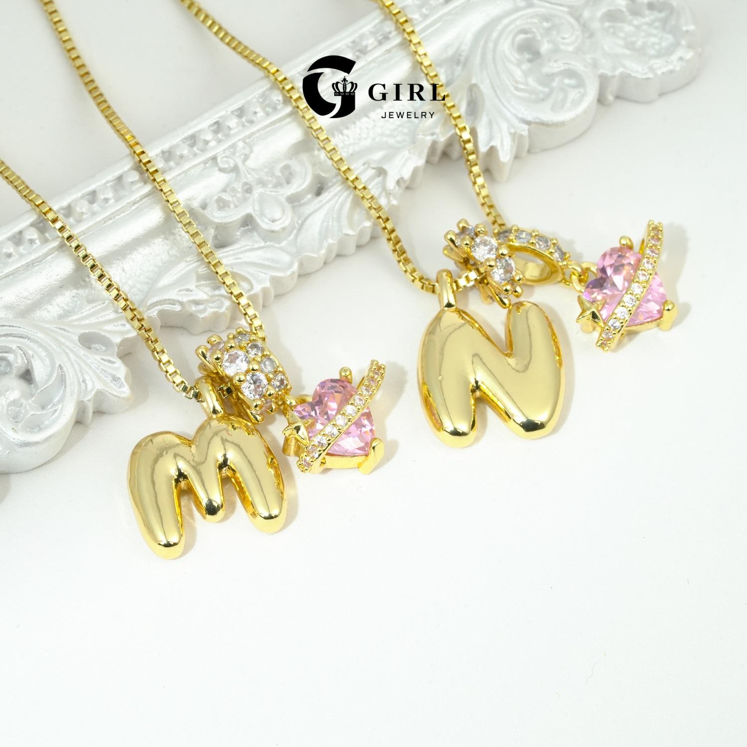 GGlRL Bubble Letter Necklace Initial Heart Necklace for Women Man Pink Cubic Zirconia Pendant Letter Diamond 18KGold Plated Fashion Jewelry Gift For Holiday Christmas Birthdays Anniversaries GGlRL Bubble Letter Necklace Initial Heart Necklace for Women Man Pink Cubic Zirconia Pendant Letter Diamond 18KGold Plated Fashion Jewelry Gift For Holiday Christmas Birthdays Anniversaries