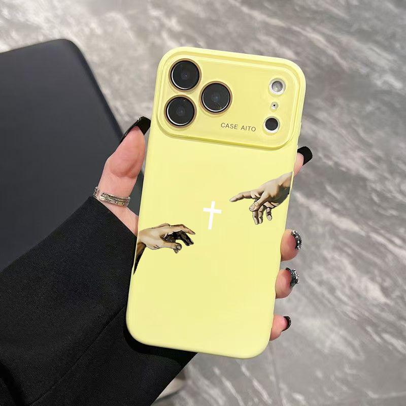 God's Hand and Cross Phone Case, Luxury Dopamine Ins Style Cover for iPhone 17 16 15 14 13 12 Pro Max Plus, Ultra Skin-Friendly TPU, All-Inclusive Glass Lens Protection, Inspirational Christian Gift, Shockproof Aesthetic Faith Case, Lens Window