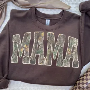 Hunting Mama Camo Western Vintage Gildan Sweater, Trendy Mom SweatShirt, Camo Sublimation, Retro Hunting Distressed, Camo Cozy Season