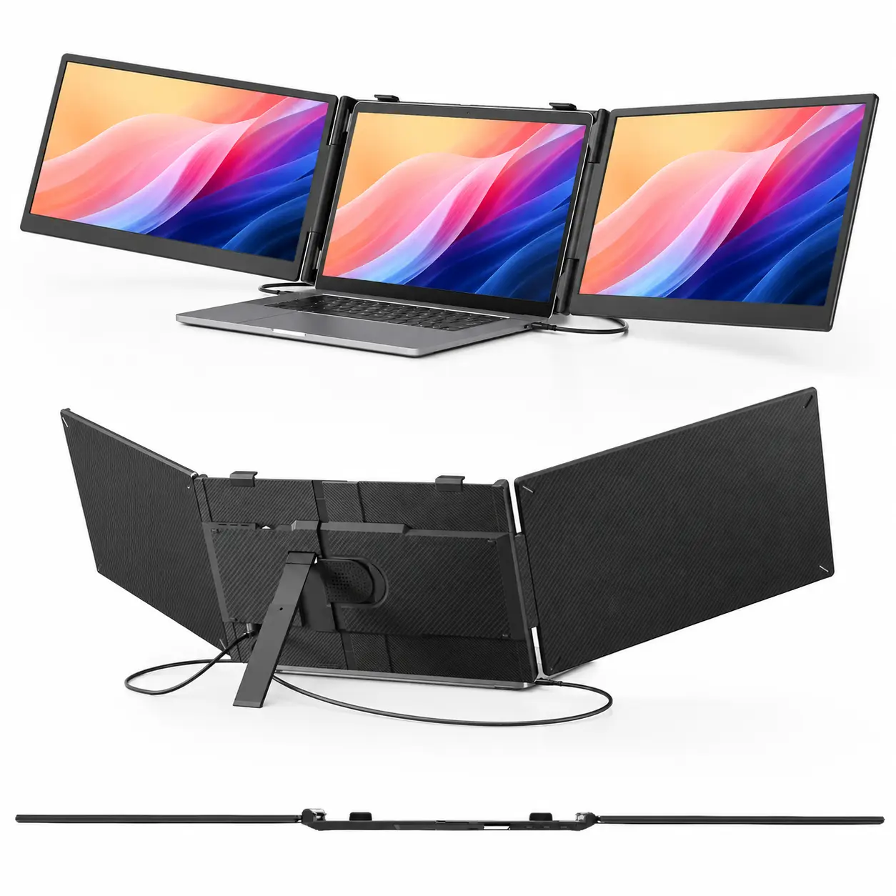 Cevaton 14" Laptop Screen Extender for 13"-17" Laptops, Portable Dual Monitor with Dual IPS Displays, USB-C & HDMI Compatible External Screen, Ultra-Slim Foldable Design, 180° Rotating Screens for Business, Travel and Remote Work,#TikTokBackToSchool