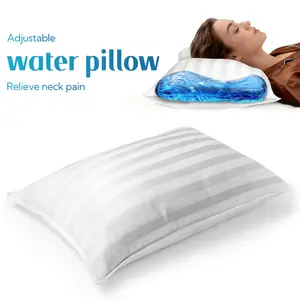 Luxurious Adjustable Queen Size Water Pillow 28"L x 20"W 100% Egyptian Cotton 500 Thread Count Ultra Soft Reduce Neck Pain & Headaches Deep Sleep Side Back Stomach Sleepers Standard Single Pack