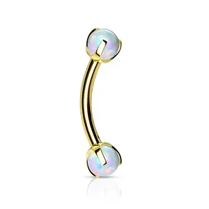 Internally Threaded Claw Set Synthetic Opals Eyebrow Curved Barbell  - Stainless Steel