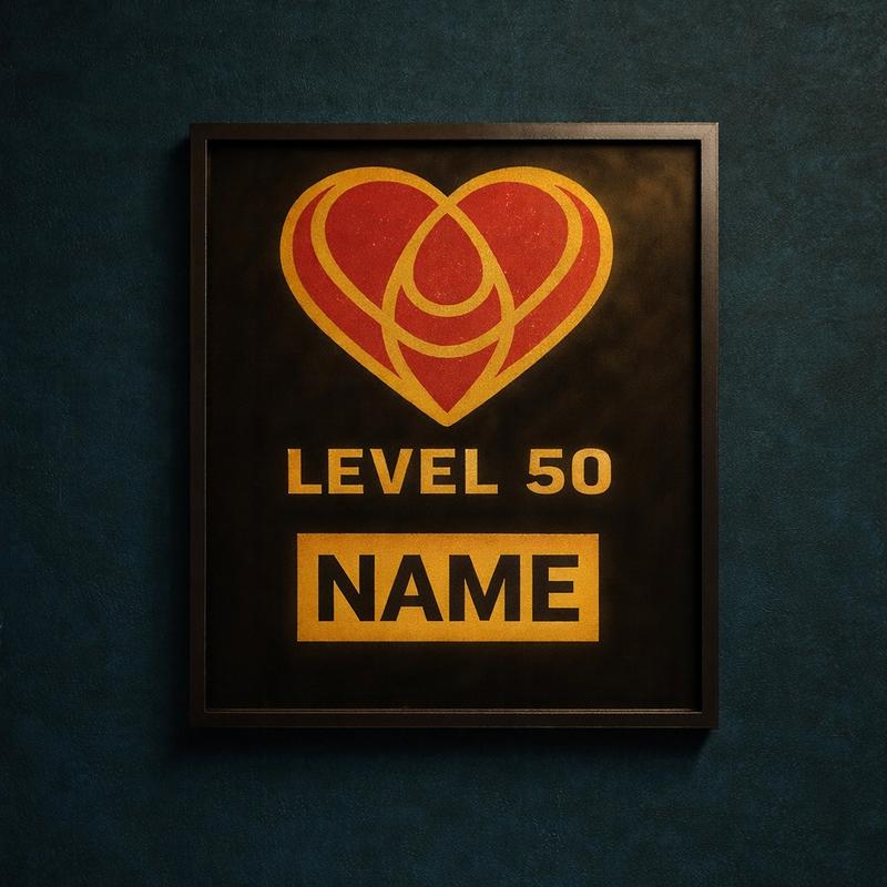Level 50 Team Member Super Fan Heart Me Plaque Award - Customizable Heart Emblem Pop Lettering TikTok Live Creator Gift Frame