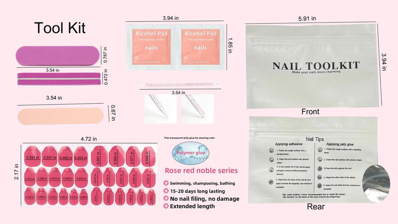 24 pcs Press on Nails - Long Square Glue on Nails with Hot Pink, Acrylic Bling Glitter Rhinestone Design