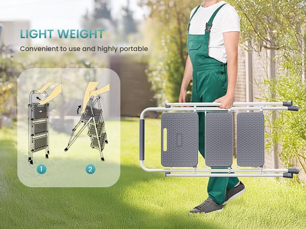 Step Ladder, Foldable Stool with Wide Pedal, Cushioned Handle, 800lbs Capacity for Home Kitchen and Outdoor, Black