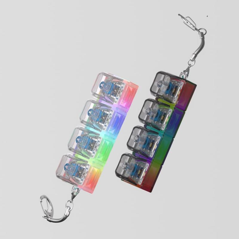 4-Hole Keyboard Fidget Toy for Adults Fidget Keyboard Clicker Toys with LED Lights Keychain Stress Relief for Anxiety Decompression (Black and White)