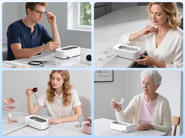 Ultrasonic Jewelry Cleaner Machine: 48KHz Ultra Sonic Cleaner for Eyeglass,Dentures,Jewelry,Rings,Watch Band,with Dual Cleaning Modes,350ML 304 Stainless Steel Tank,Gift for Mom,Daughter,Wife