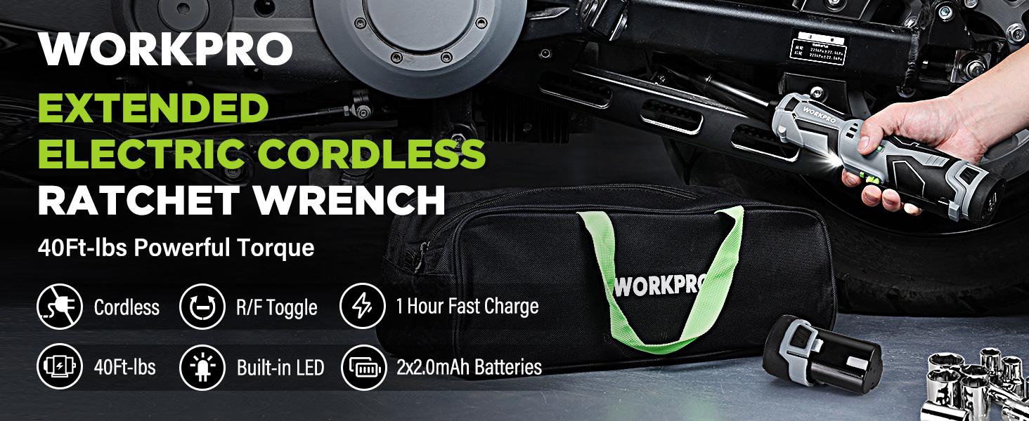 #JumpstartSale WORKPRO Cordless Electric Ratchet Wrench, 3/8" 12V 40 Ft-lbs Power Ratchet Wrench Kit with 9-Count Socket Accessory Set, 2-Pack 2.0Ah Lithium-Ion Batteries…