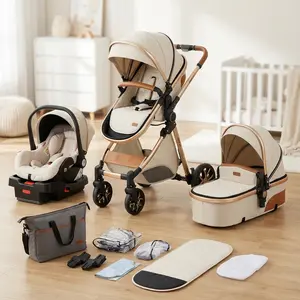 4-in-1 Convertible   with Free Safety Car Seat, Lightweight Portable Folding  System with High Landscape Design and Adjustable Canopy, Multifunction Bassinet  for  Outdoor Walks, Mall Shopping and Outdoor  Double travel stroller 3-in-1 Baby single pink