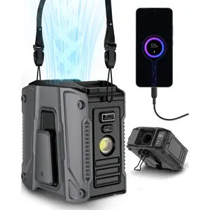 FrSara Waist Fan, 14500mAh PowerBank & 45H Runtime, Portable Rechargeable Fan, 10-Speed ​​Personal Fan w/Lanyard, Flash Light, LED Display, Clip on Wearable Belt for Jogging Hiking Jobsite Warehouse Outdoor Work Golf
