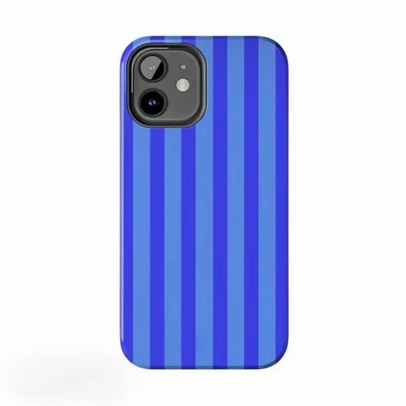 Coquette Blue Striped Shockproof Tough Phone Case, Summer Trend 2-in-1 Durable Protection Casing for iPhone 11 12 13 14 15 16 17 Pro Max Plus
